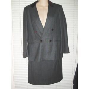 VINTAGE 80s BURBERRY SUIT GLEN PLAID W/ BURGUNDY VELVET TRIM ACADEMIA